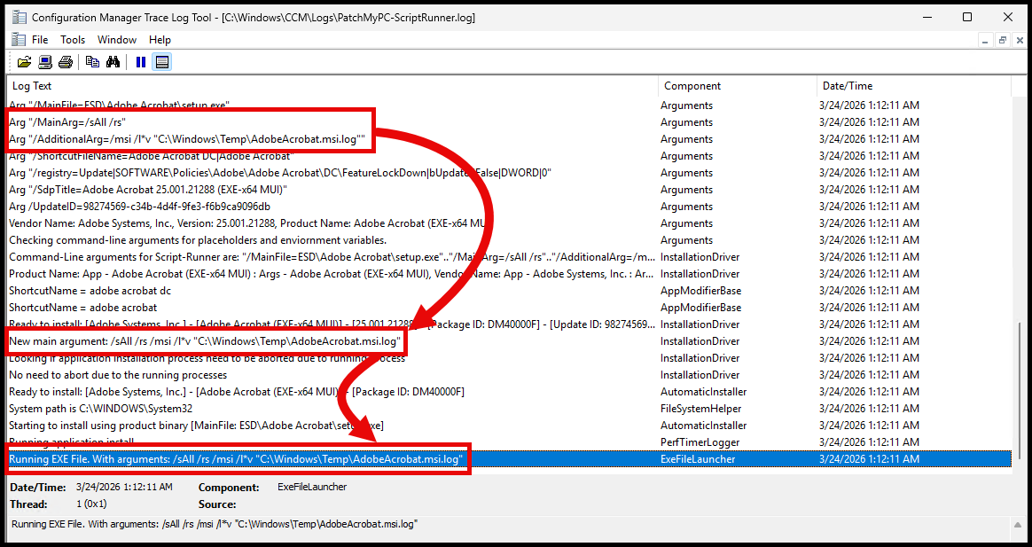 Adobe Acrobat - Installation Logging in ScriptRunner Log
