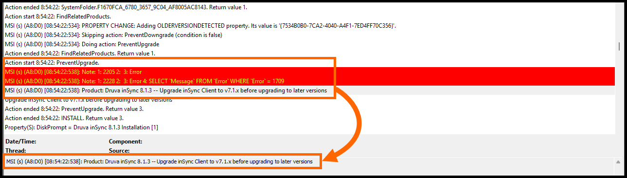 Druva inSync Upgrade Error