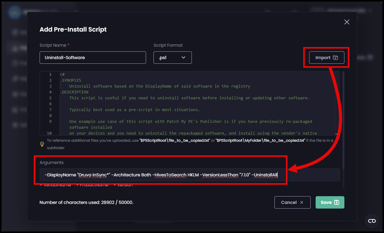Druva inSync upload Uninstall-Software Script