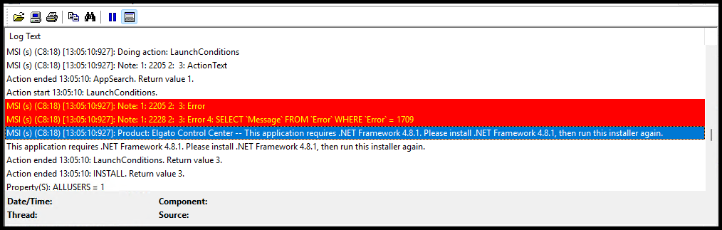 Control Center Log Error