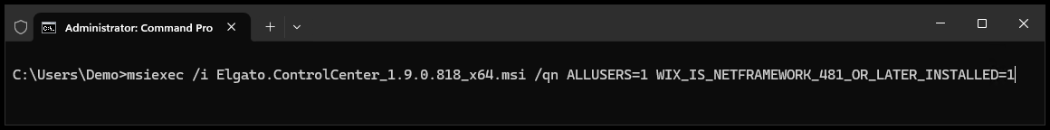 Command line example for setting the property during silent installation