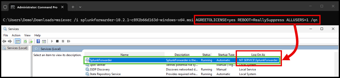 Splunk Universal Forwarder PMPC v10 Command-line