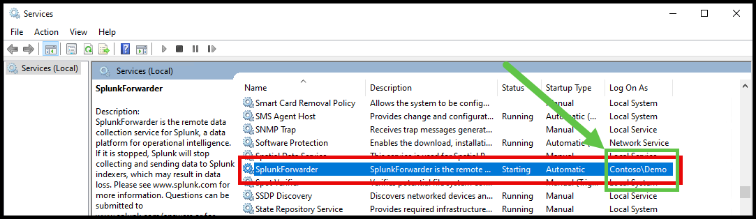 Splunk Universal Forwarder Service Account