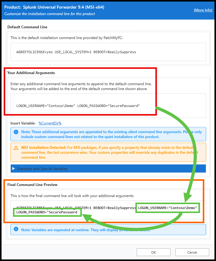 Splunk Universal Forwarder Publisher Additional Arguments with Service Account