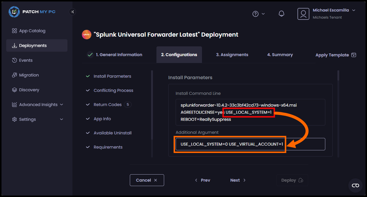 Splunk Universal Forwarder Cloud Additional Arguments USE_VIRTUAL_ACCOUNT