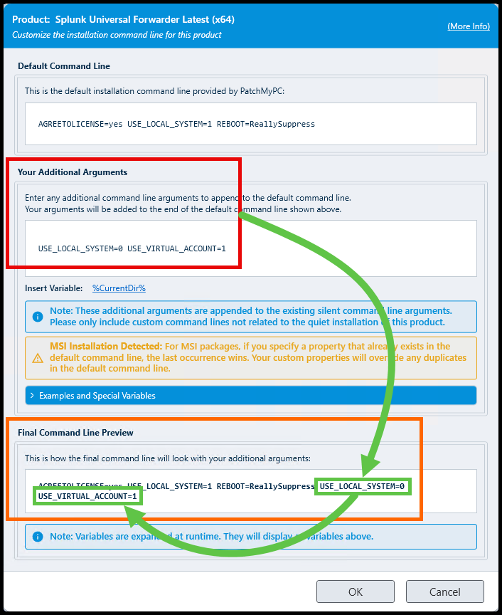 Splunk Universal Forwarder Publisher Additional Arguments USE_VIRTUAL_ACCOUNT