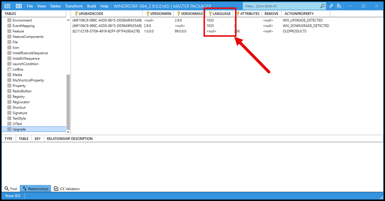 Upgrade Table Language Filter