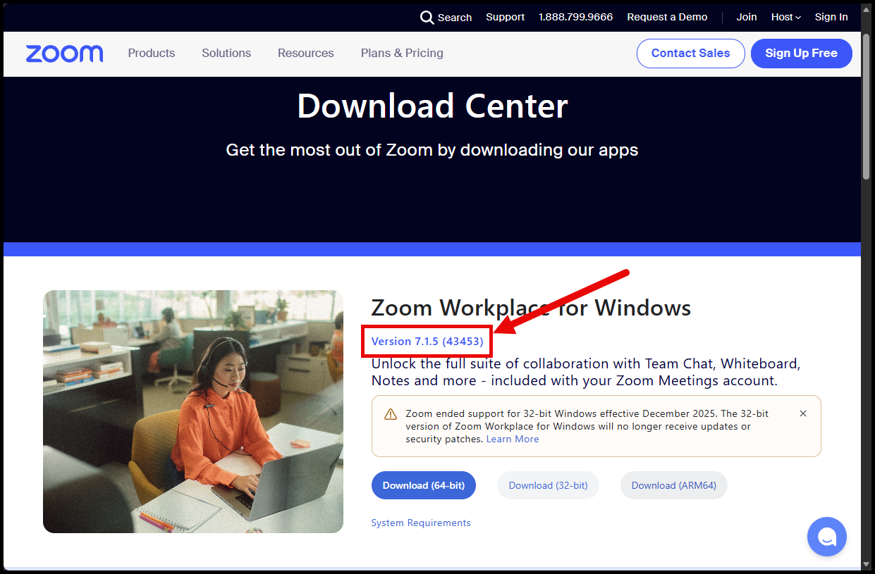 Zoom Download Center example version