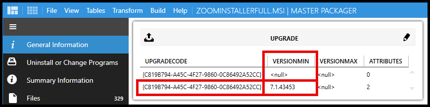 Zoom Workplace MSI-x64 Upgrade table