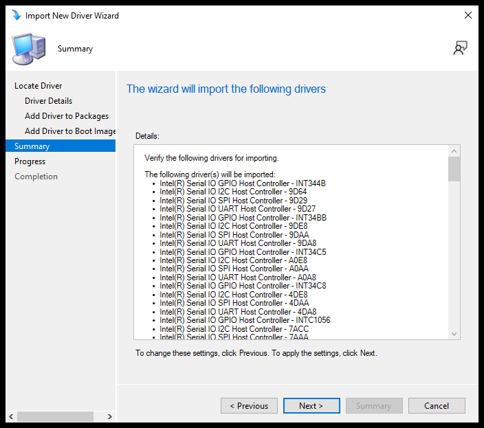 Select Next on Summary