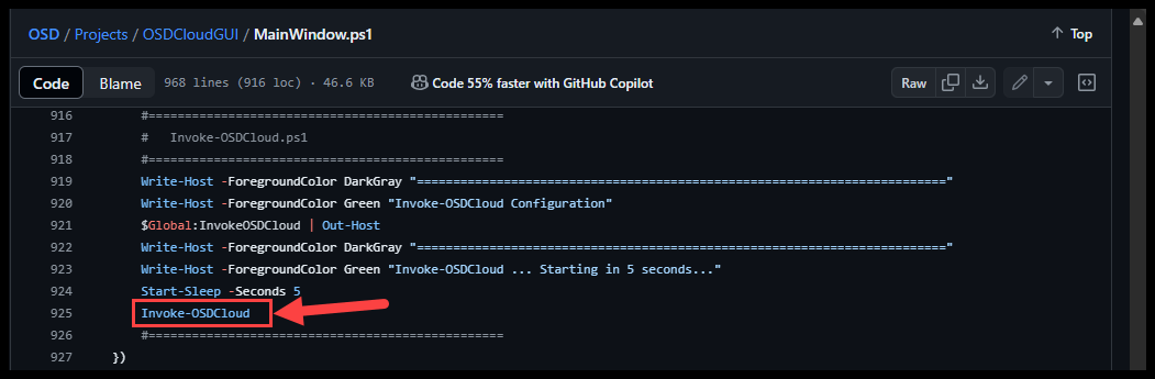 Calling Invoke-OSDCloud