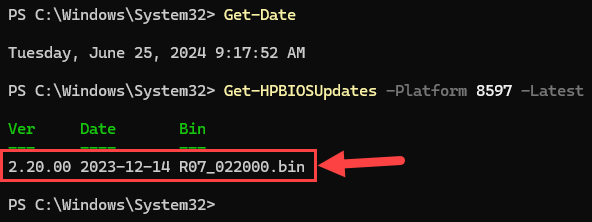 Running Get-HPBIOSUpdates