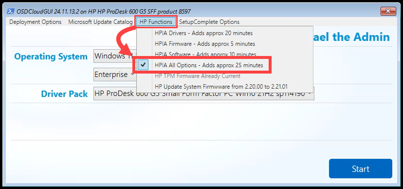 OSDCloudGUI HPIA All Options