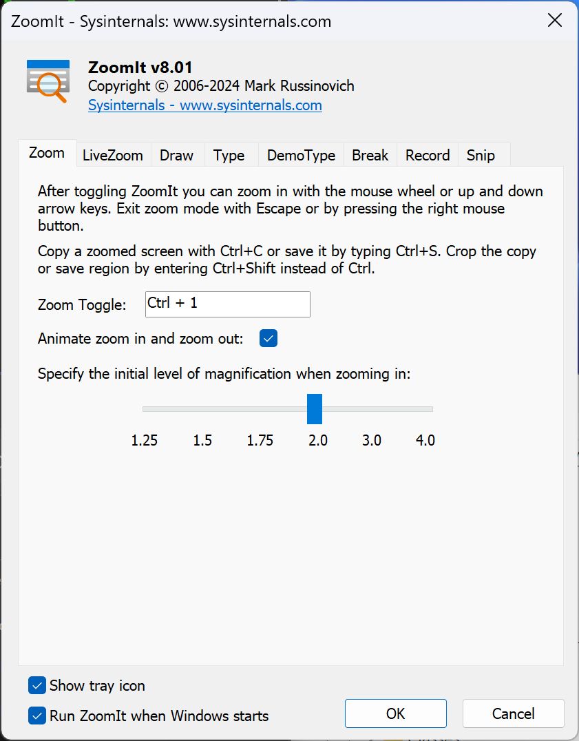 ZoomIt Options Window