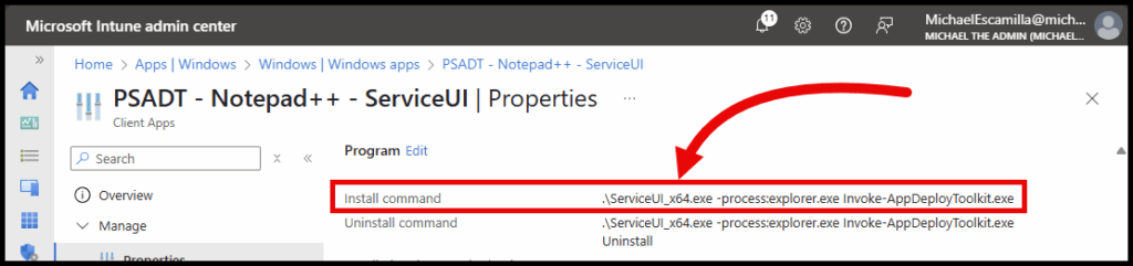 Intune App Install Command for ServiceUI