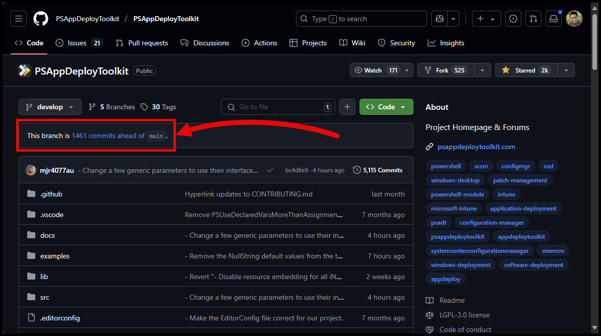 Development Branch Commits Ahead