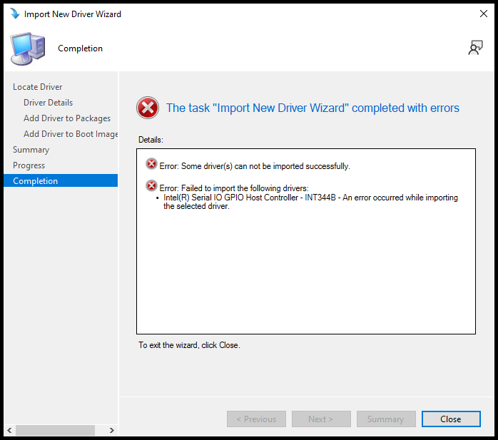 ConfigMgr Driver Import Error